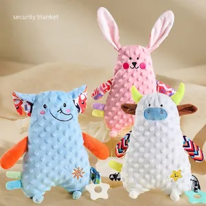 Doudou bébé lavable avec têtes d'animaux en peluche et anneau de dentition souple
