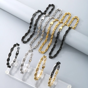 Polished stainless steel pig nose chain necklace and bracelet set in four metallic colors