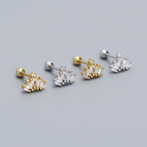 S925 sterling silver crown screw-back studs with sparkling marquise cubic zirconia