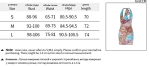 Detailed size chart for the floral print summer beach dress showing S, M, and L dimensions