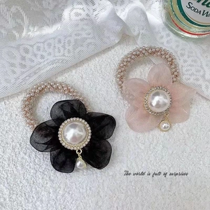Chouchou À Fleurs Élégant En Organza Avec Künstliche Perle D'Imitation Et Strass Élastique Cheveux Pour Femmes Accessoires