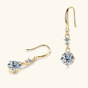 Elegant 18K gold S925 silver moissanite drop earrings with brilliant round cut stones