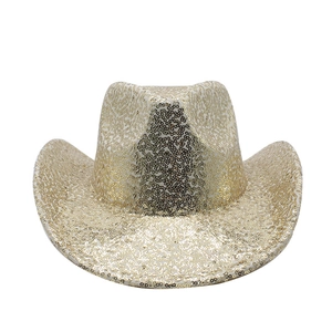 Glitzernder goldener Pailletten Cowboyhut für Partys und Festivals mit breiter Krempe