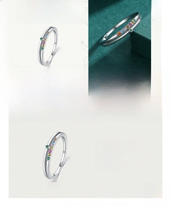 Macro detail of a 925 sterling silver ring featuring colorful zircon inlay and S925 stamp