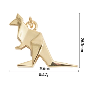 Golden origami kangaroo pendant detailed dimensions: 26.3mm height and 23.6mm width