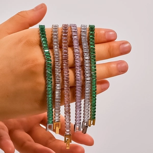 Baguette Cut Zircon Tennis Bracelet Stainless Steel 18K Gold Plated Colorful Crystal Luxury Jewelry For Women