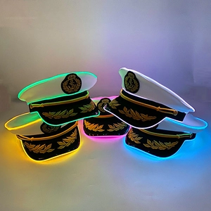 LED glow captain hats with colorful EL wire and golden anchor embroidery for parties