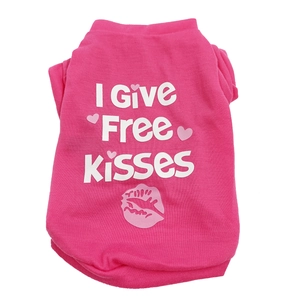 Detailed view of pink pet vest featuring 'I Give Free Kisses' text and heart prints