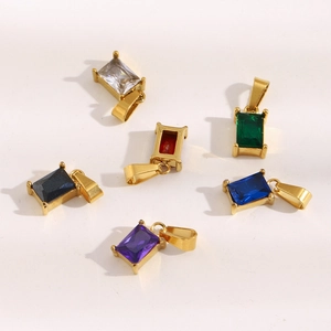 Pendentifs rectangulaires en zircon plaqué or 18K sur acier inoxydable en six couleurs