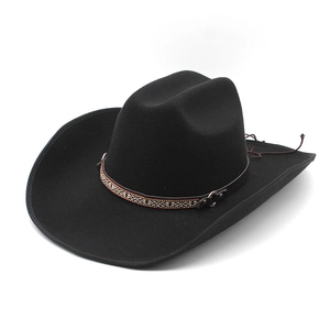 Chapeau De Cowboy Western Large Bord Feutre De Laine Jazz Fedora Avec Bande Tressée Ethnique Boucle Métal Style Rétro