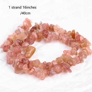 Macro shot of 16-inch strand natural pink crystal stone beads for DIY jewelry making