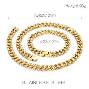 Dimensions et poids détaillés de l'ensemble collier et bracelet gourmette en acier inoxydable