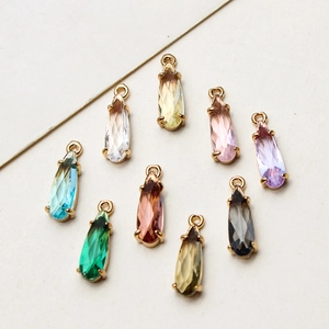 Colorful teardrop glass pendants with gold plated edges for DIY jewelry making
