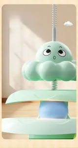 Close-up of mint green three-layer cat track toy with smooth rollers and spring wand