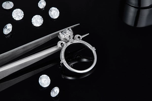 Macro side view of swan lake silver ring featuring intricate filigree and pave set stones