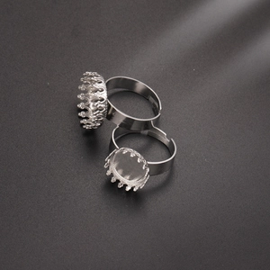 Adjustable stainless steel ring base with silver crown settings for DIY jewelry making
