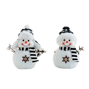 Set of two Nordic plush Christmas snowman decorations with plaid hats and scarves