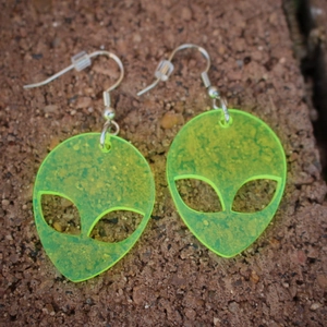 Alien Head Drop Earrings Fluorescent Green Acrylic Glitter Transparent Party Nightclub Jewelry For Women