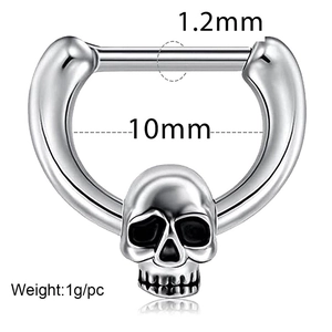 Skull shaped stainless steel septum ring 1.2x10mm nose hoop piercing jewelry