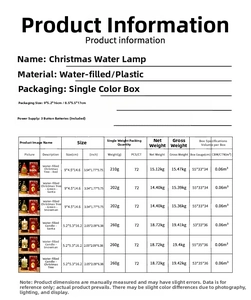 Detailed specifications table of Christmas water lantern decor with battery powered LED light