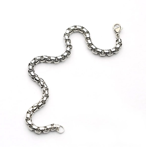 Titanium steel square link bracelet in silver with lobster clasp on white background
