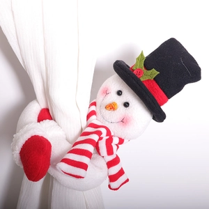 Christmas Curtain Tiebacks Santa Claus Snowman Plush Hook And Loop Fastener Indoor Holiday Home Party Decoration Cute