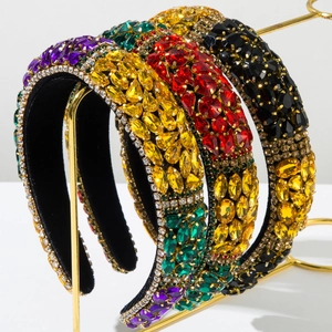 Baroque Sponge Headband For Women Full Rhinestone Padded Wide Hairband Luxurious Wedding Party Hair Accessories Gift
