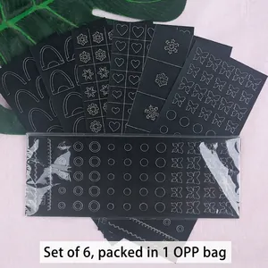 6-sheet set of black and silver nail art stickers with heart, butterfly and bow designs
