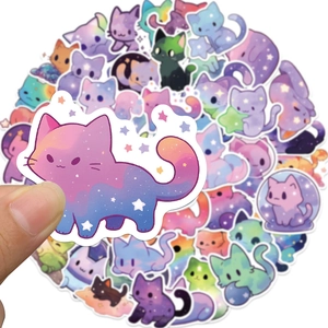 50 pieces of waterproof cartoon starry sky cat stickers for phone cases and luggage decoration