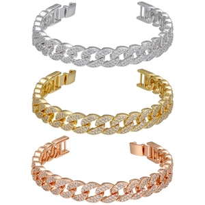 Bracciale a Maglia Cubana con Micro-Pavé di Zirconia per Donna Hip Hop in Rame Placcato Oro Catena Geometrica Gioielli