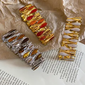 Vintage elastic drip oil bracelets with teardrop metal links and sparkling rhinestones