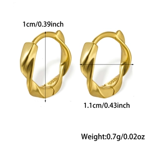 Detailed size and weight chart for Mobius sterling silver hoop earrings in golden finish