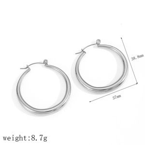 Polished silver stainless steel large hoop earrings with 38.8mm diameter dimensions