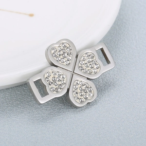 Silver clover charm connector with zircon stones for DIY handmade jewelry bracelets