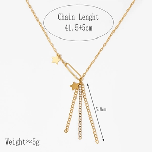 Gold stainless steel star fringe necklace with 41.5+5cm chain length and 5.8cm pendant