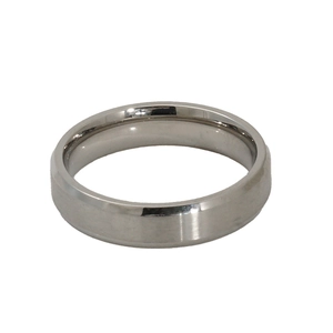 Minimalist silver titanium steel ring with polished beveled edges on a white background