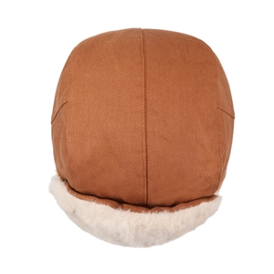 Winter thermal trapper hat with brown canvas and thick faux wool lining for outdoor warmth