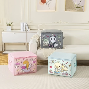 Cartoon printed storage bag with zipper and handles for nursery bedding and clothes