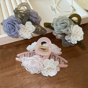 Eleganti mollette per capelli a fiori in acrilico con pizzo e perle stile vintage francese