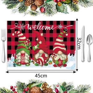 Mantel individual navideño con gnomos y cuadros, dimensiones 45cm x 32cm detalle