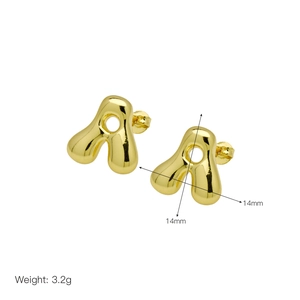 Polished golden balloon letter A stud earrings 14mm size weighing 3.2g for women