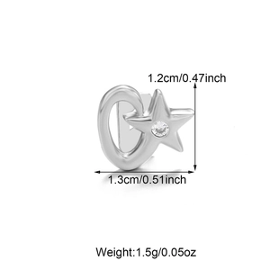 Detailed view of star-shaped silver earring dimensions 1.2cm height with cubic zirconia