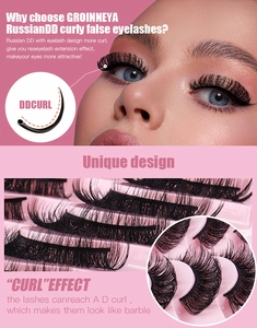 Detailed view of Russian DD curl lashes showing thick volume and curly synthetic fibers