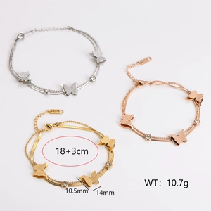 Minimalist stainless steel butterfly charm bracelet in gold silver and rose gold finish