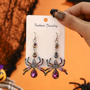Spider Dangle Earrings Iridescent Alloy Rhinestone Crystal Gothic Halloween Party Jewelry Novelty For Women