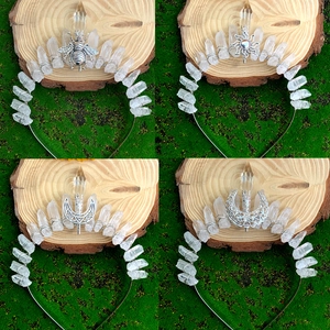 Serre-tête Couronne en Pierre de Cristal Brut Naturel Fait Main Style Bohême Forêt Motif Lune Abeille Soleil Femme
