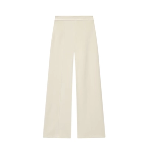 Women's chic high-waisted wide-leg trousers in cream beige with a fluid drape