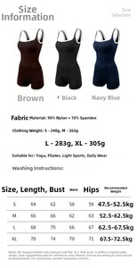Detailed size guide table for women shockproof yoga bodysuit and fitness jumpsuits