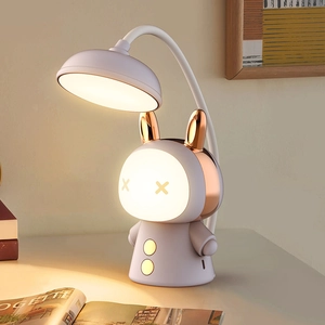 Cartoon LED Desk Lamp Rechargeable Eye Protection Foldable Table Lamp With Night Light Pen Holder Sharpener For Kids Student Study Bedside Reading Home Decor Portable ABS Flexible Hose Lamp