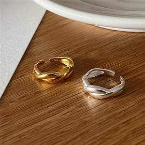 Minimalist S925 sterling silver open rings with twisted rope design in gold and silver